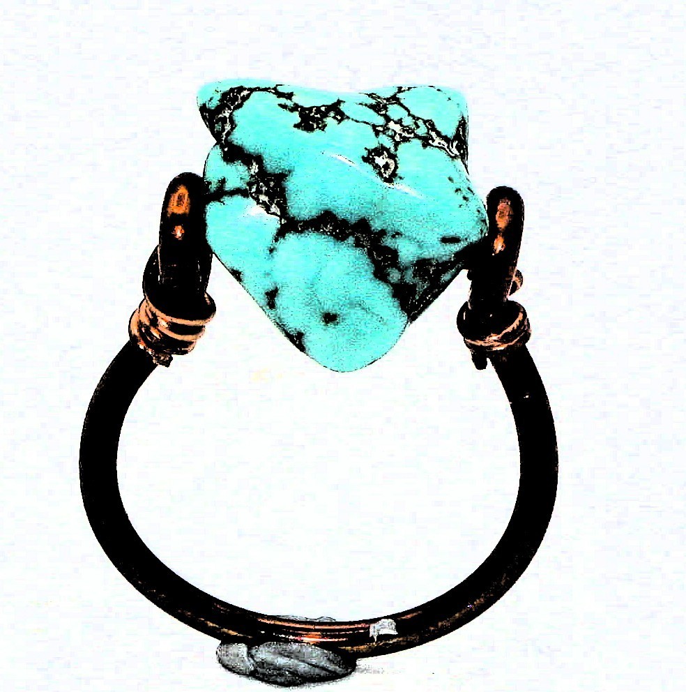 Rustic Handcrafted Copper Ring Simulated Turquoise Howlite Size 9.5 in Boho