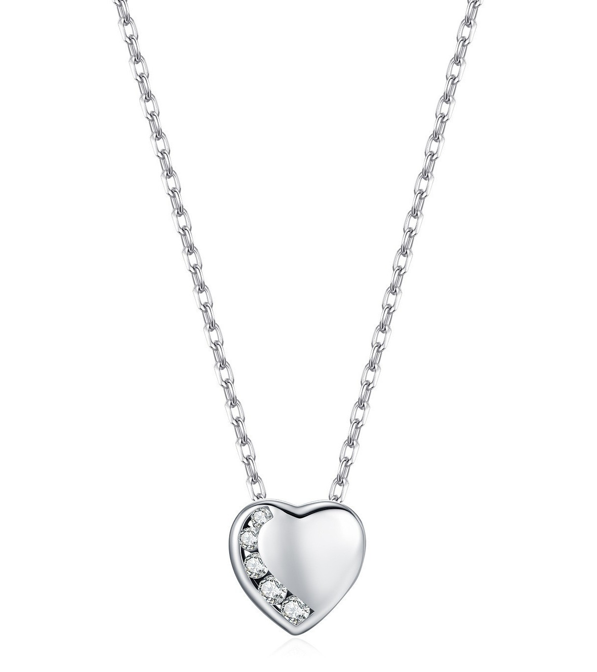 925 Sterling Silver CZ Asymmetrical Heart Pendant Necklace for Women