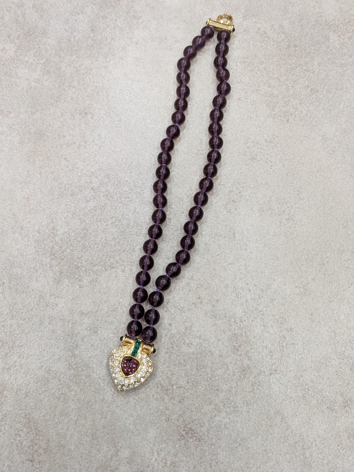 Nolan Miller Double Strand Purple Bead Bracelet Gold Tone Crystal Heart ❤️❤️❤️
