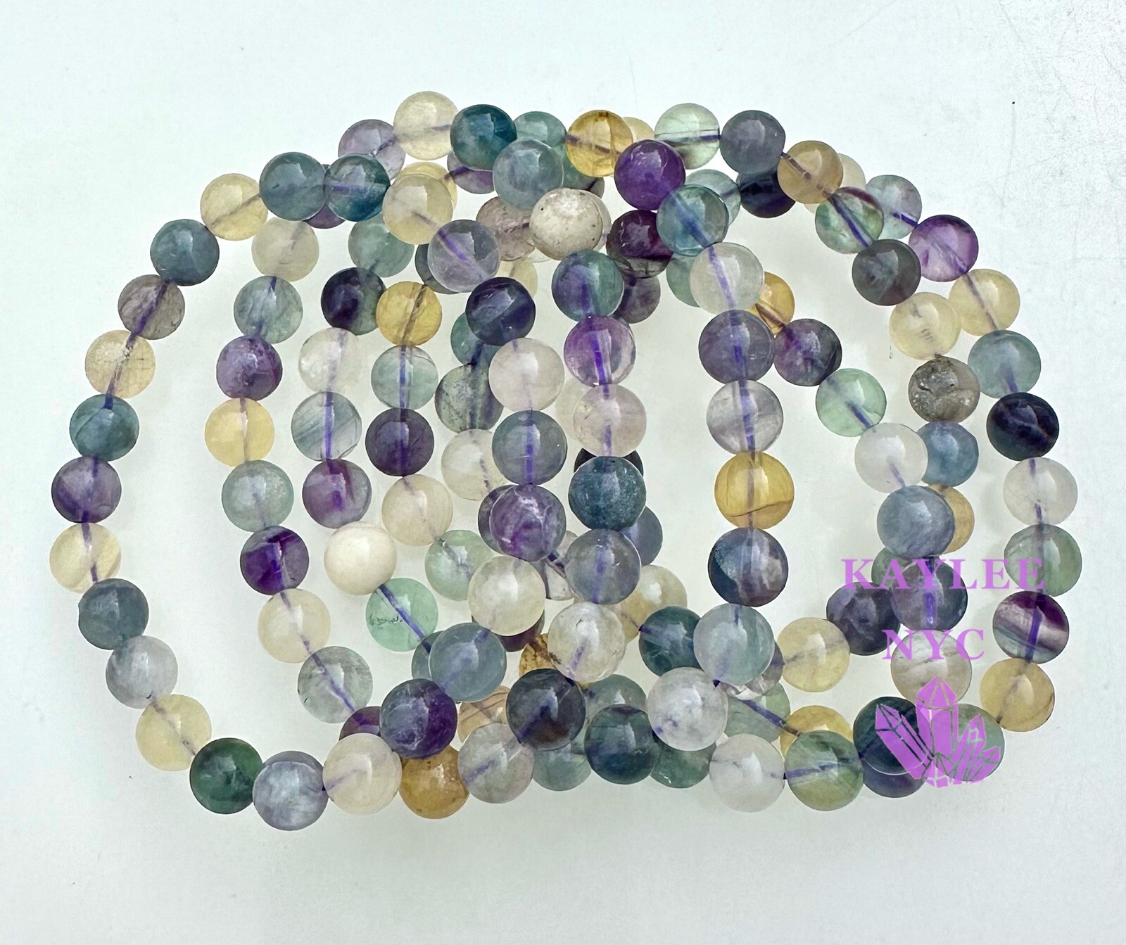 Wholesale Lot 6 Pcs Natural Rainbow Fluorite 8mm 7.5” Crystal Stretch Bracelet