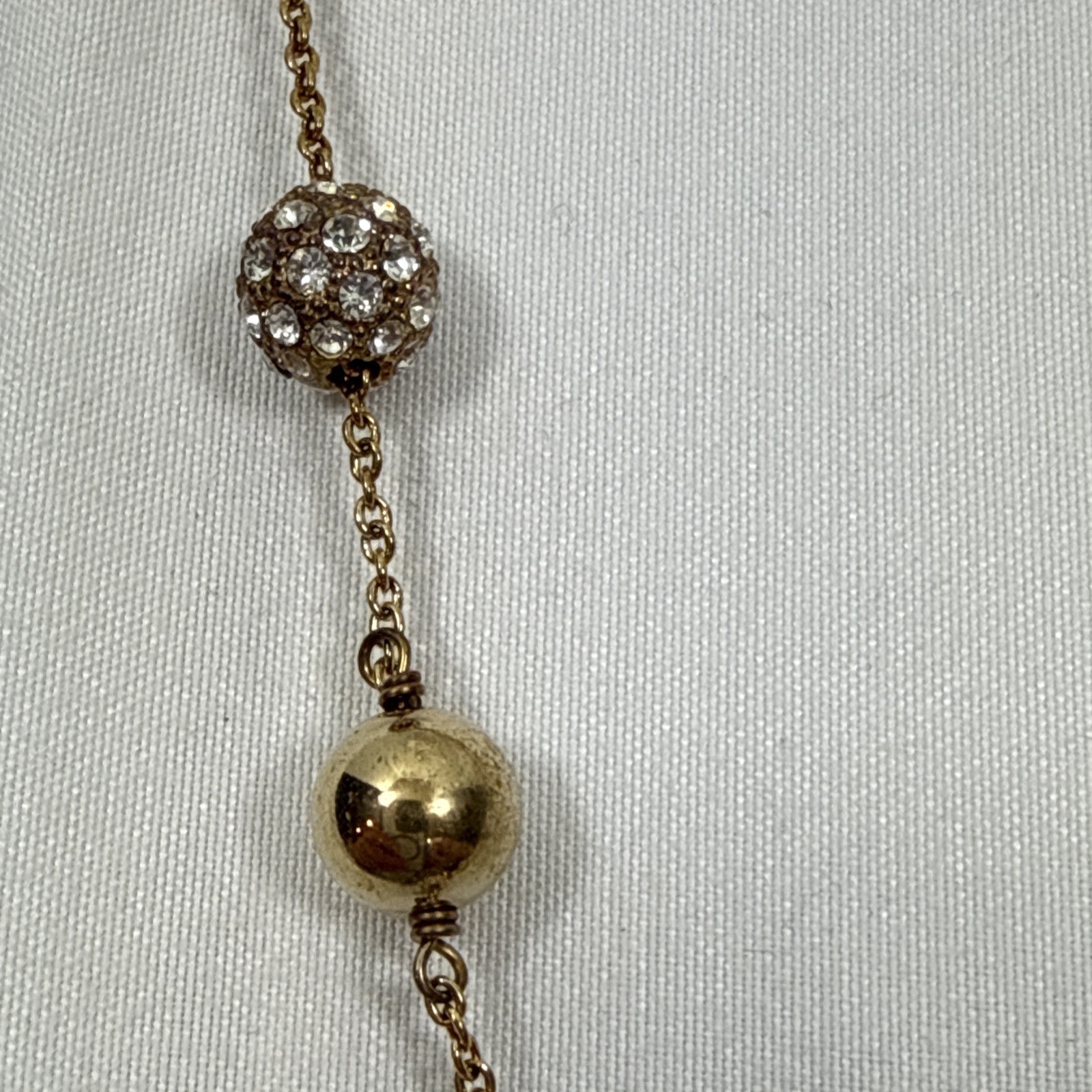 Lauren Ralph Lauren Gold Ball And Crystal Ball 16” Necklace W/ 2” Extender
