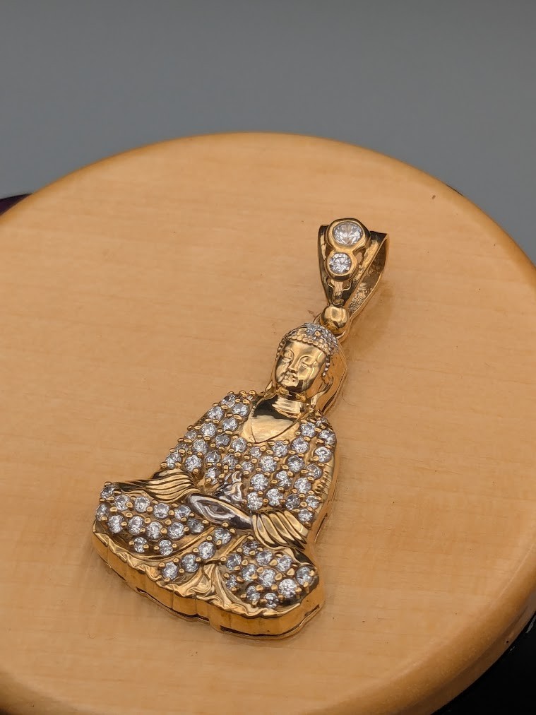 10k Yellow Gold Cubic Zirconia Accent Buddah 22x39mm Pendant ~ 5.1g