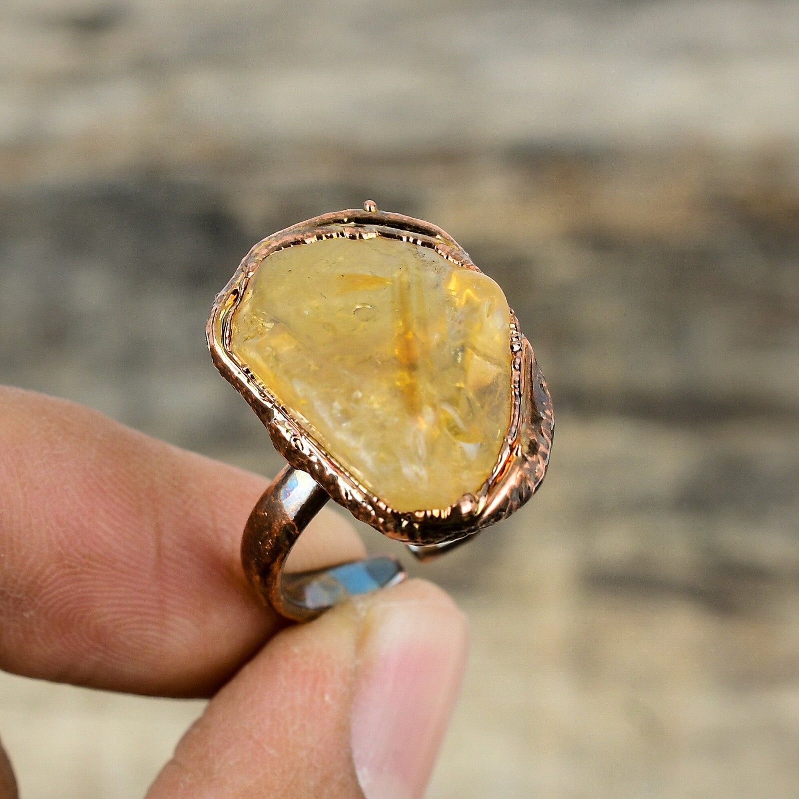 Citrine Rough Copper Mother Gift Electroformed Adjustable Ring Size Adjustable