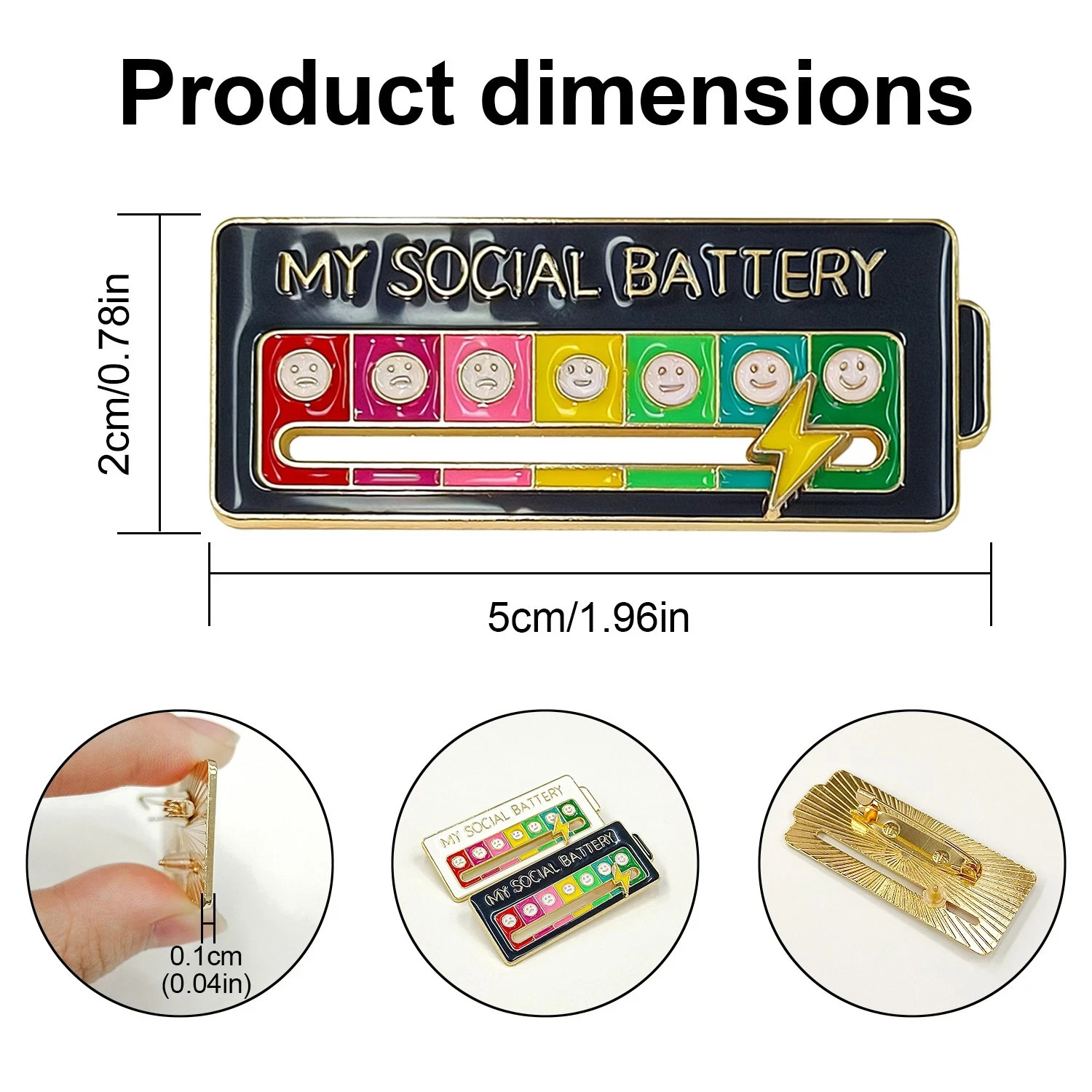 2Pcs Social Battery Slider Pin,Funny Interactive Mood Pins for Jackets&Backpack