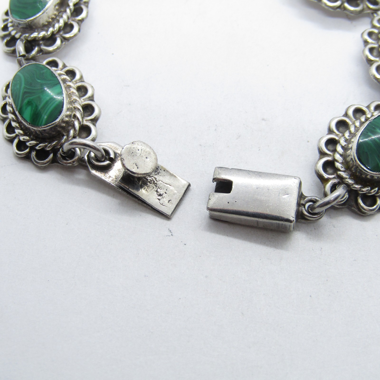 CRD TR-63 Mexico Sterling Silver 925 Malachite Flower Linked Bracelet 7″ SE203