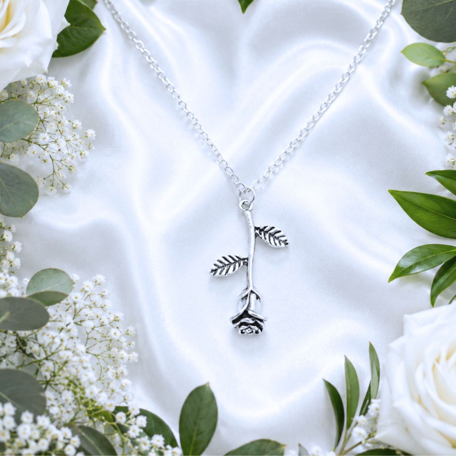 Rose Flower Necklace Wedding Jewellery Birthday Blossom Garden Anniversary Gifts