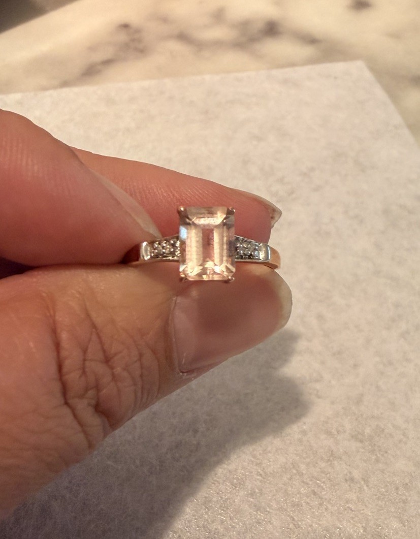 10k Rose Gold Emerald-Cut Clear Stone Cocktail Ring Prong Set Signed