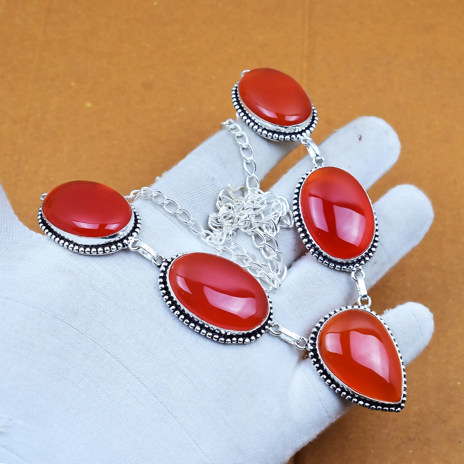 Red Carnelian Gemstone 925 Sterling Silver Handmade Necklace