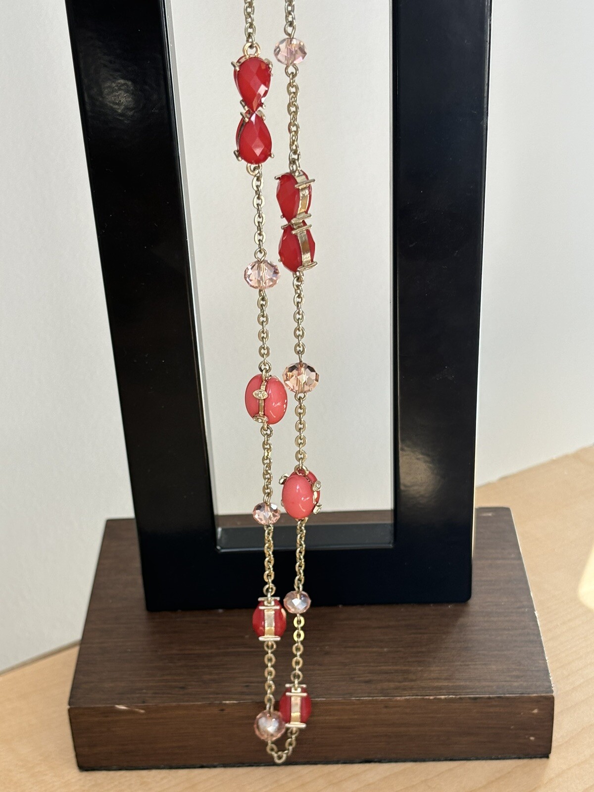 WHBM Coral Beaded Necklace/ Gold Tone/ Signed New w/o Tags