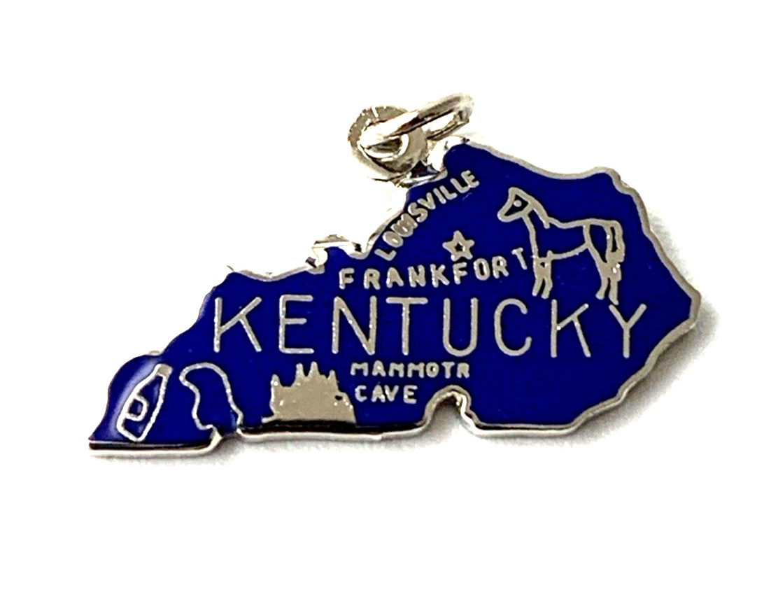 Kentucky State Charm Enamel | Silver Plate | Dark Blue | 7/8″ | New Old Stock