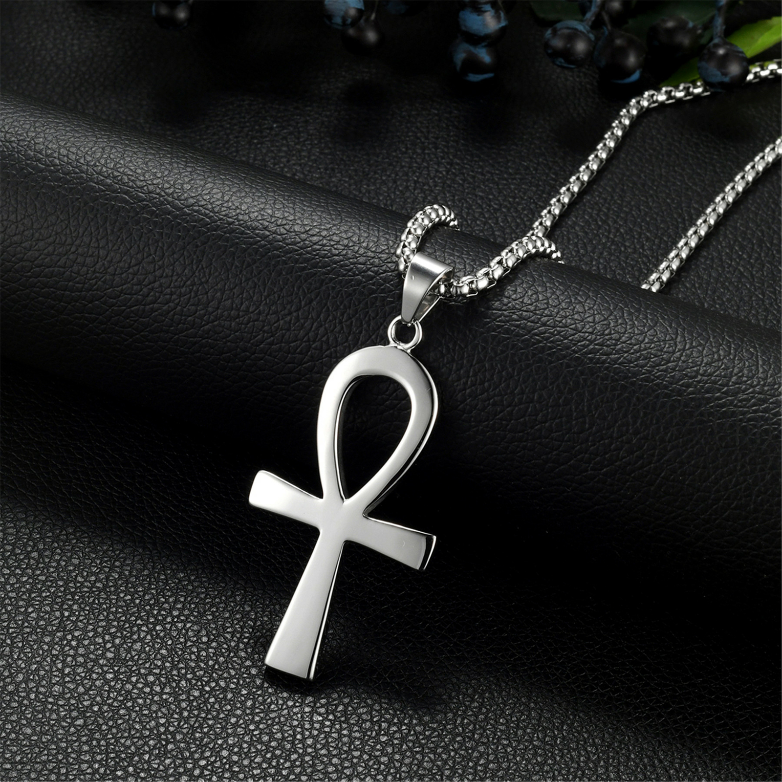 Men’s Stainless Steel Egyptian Ankh Cross Pendant Chain Necklace Silver Prayer