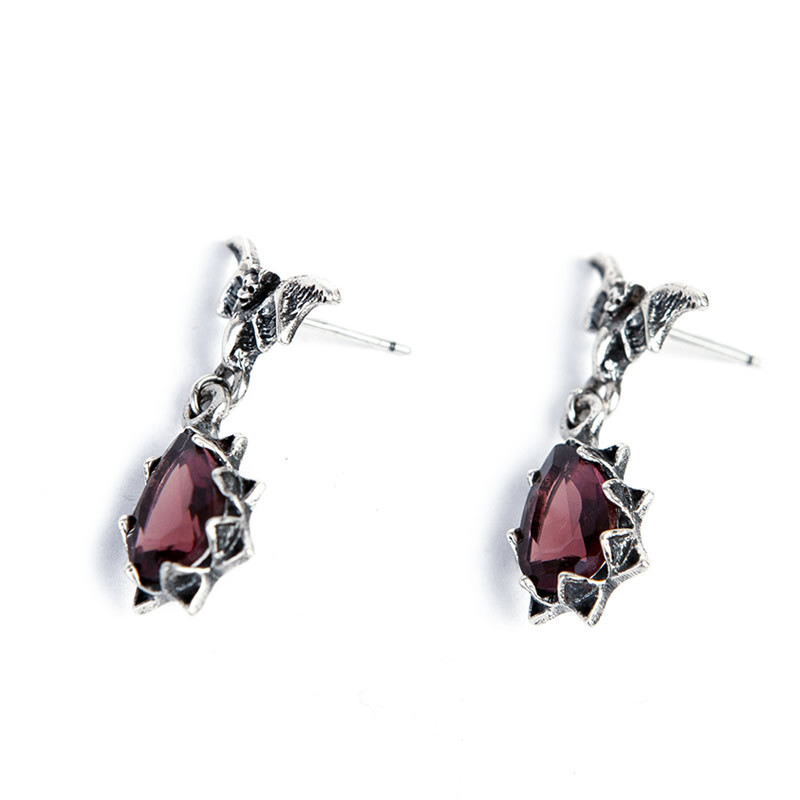 925 Sterling Silver Bat Wing Crystal Drop Earrings Victorian Gothic Dark Romance
