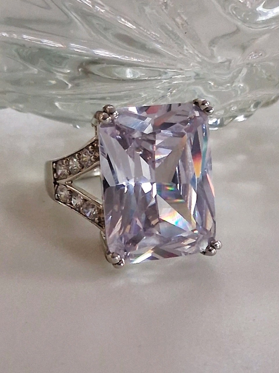Emerald Cut 27 Carats Platinum Plated Statement Ring Size 8 SETA Palm Beach