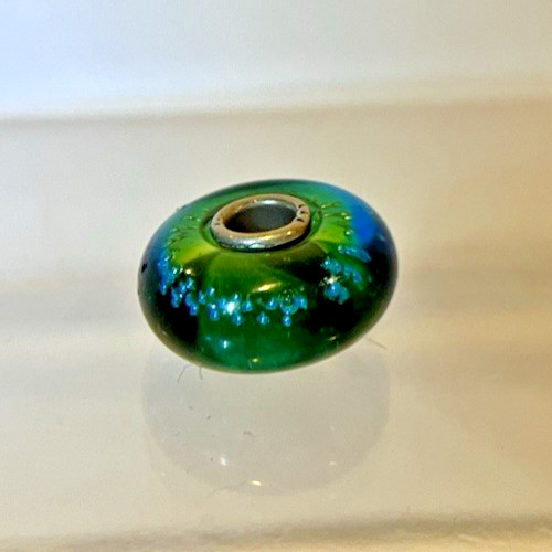 TROLLBEAD SILVER TRACE GREEN/TURQUOISE GLASS BEAD 925 STERLING SILVER 61356
