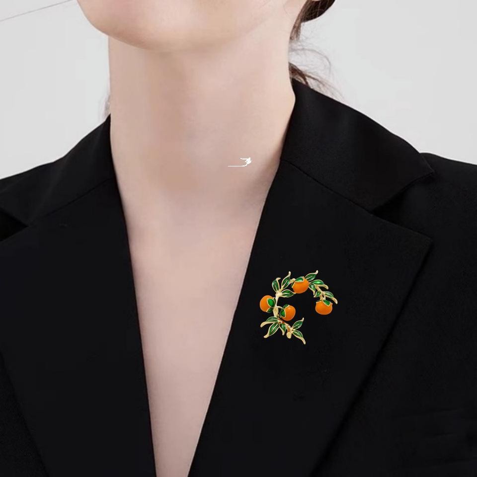 Enamel Persimmon Brooch Garden Style Fashion Lapel Pin