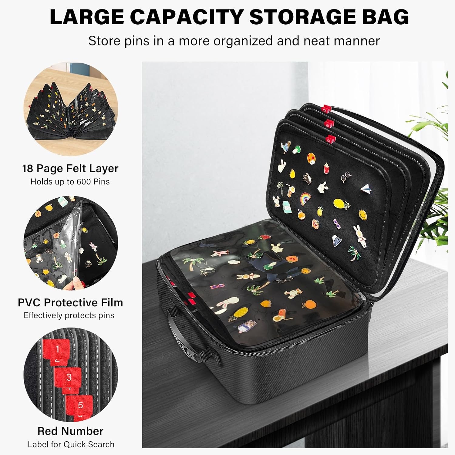 Enamel Pin Display Bag EVA Hard Shell Pin Trading Book, 18 Page Collectible P…