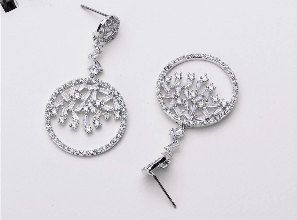 ZARD Open Circle Drop Dangle Earrings with Baguette Cut Cubic Zirconia Accents