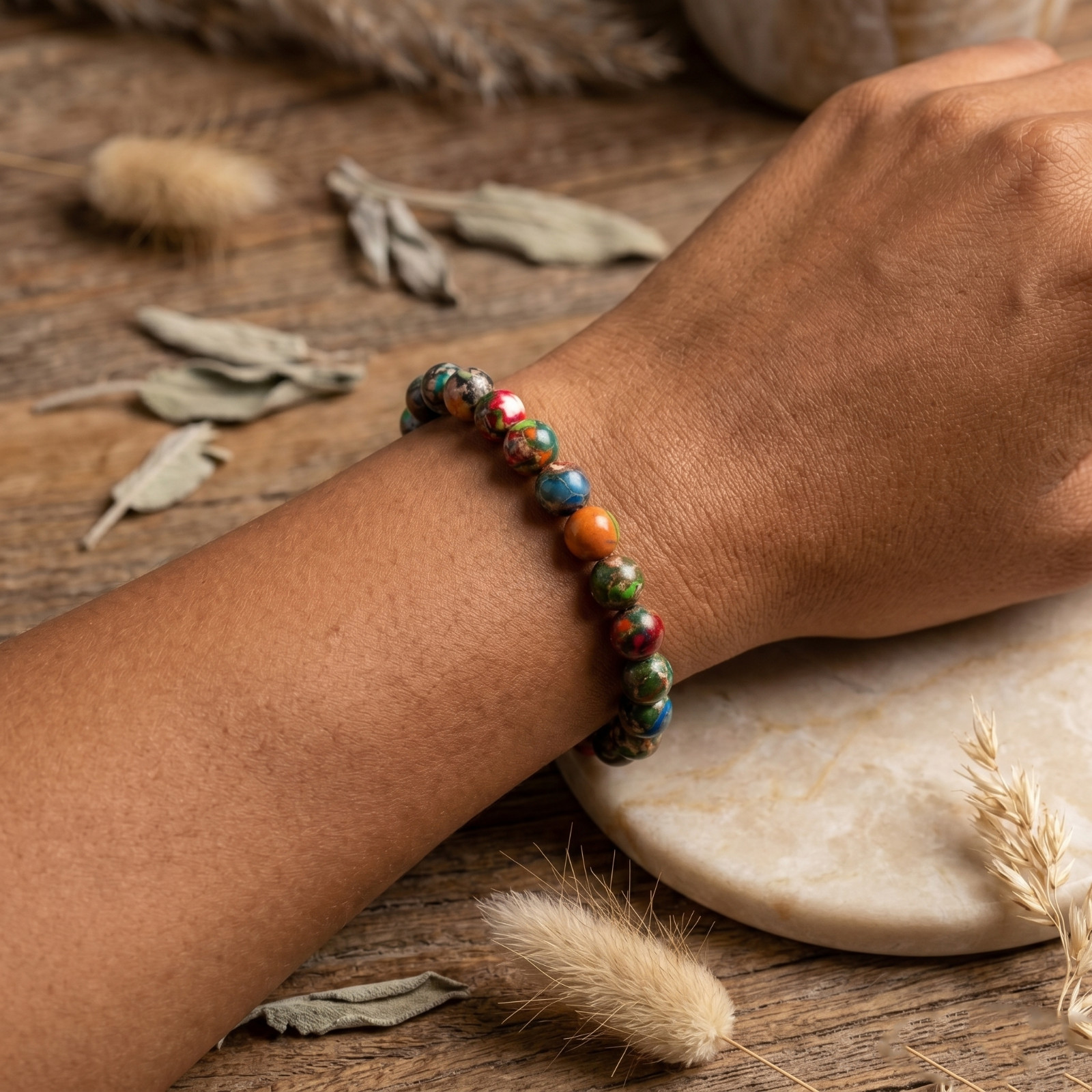 Rainbow Imperial Jasper Stretch Bracelet 10mm Natural Stone Healing Crystal Boho