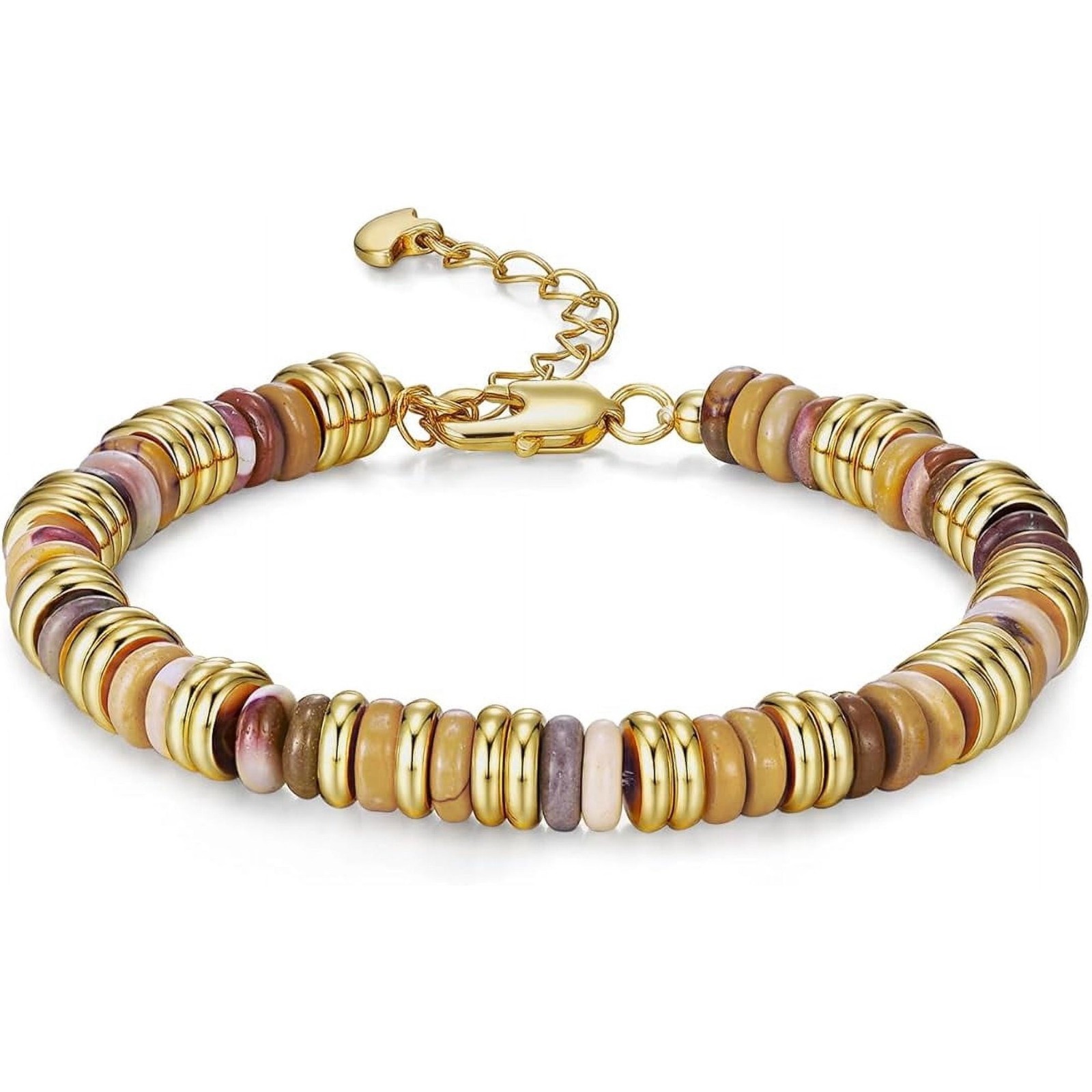Gold Tone Multicolor Disc Beaded Bracelet Women Simulated Stone Jewelry Gift Set