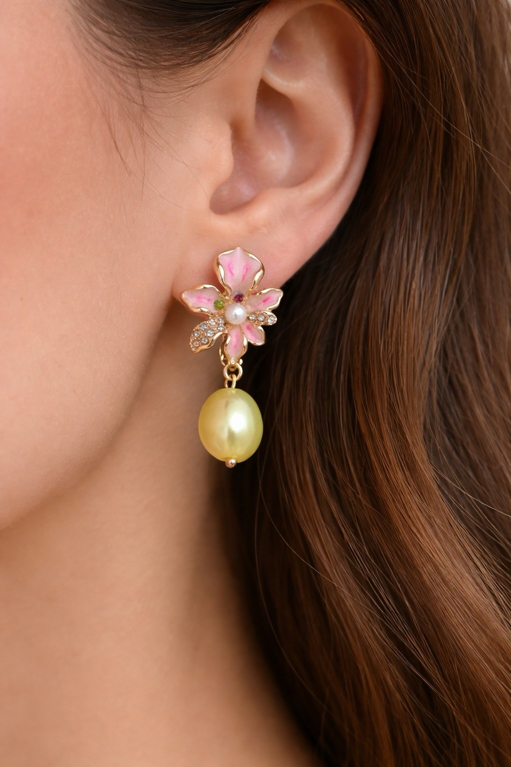 Pearl Earrings Flower Solanales Molten VTG Baroque Gold CZ Cottagecore Botanical