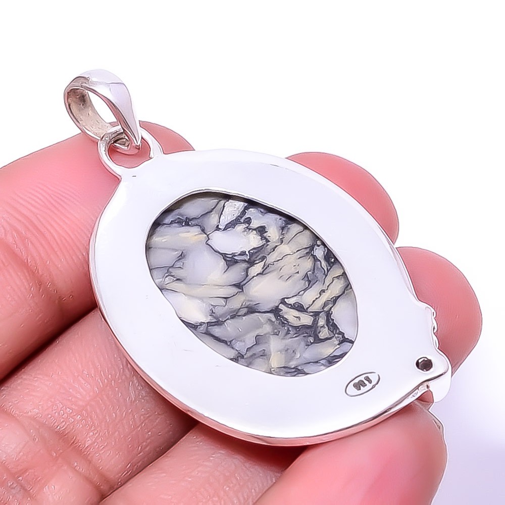 Pinolith – Austria & White Topaz Oxidised 925 Sterling Silver Pendant 2.07″ P35