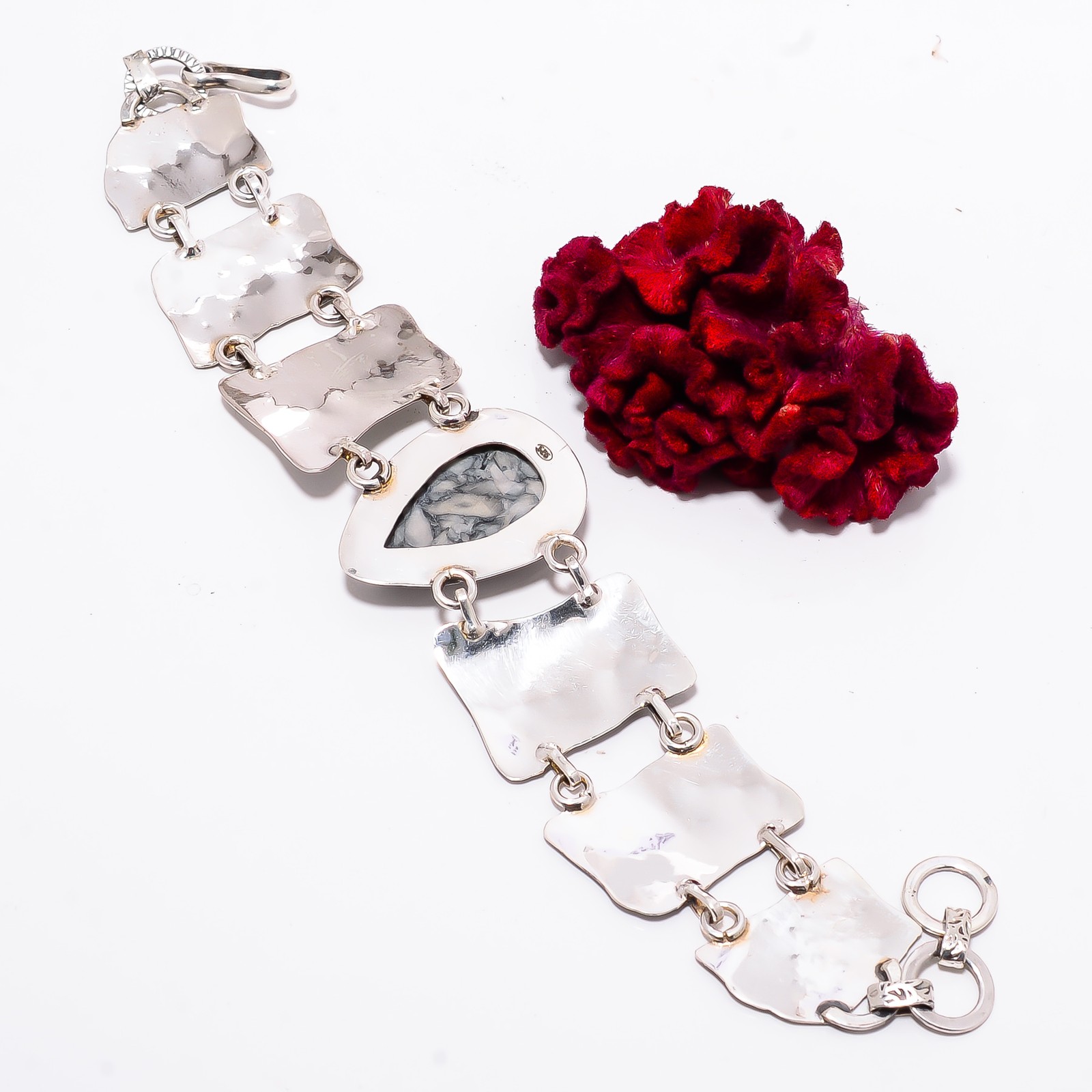 Pinolith – Austria 925 Sterling Textured Silver Bracelet 8.99″ B84352