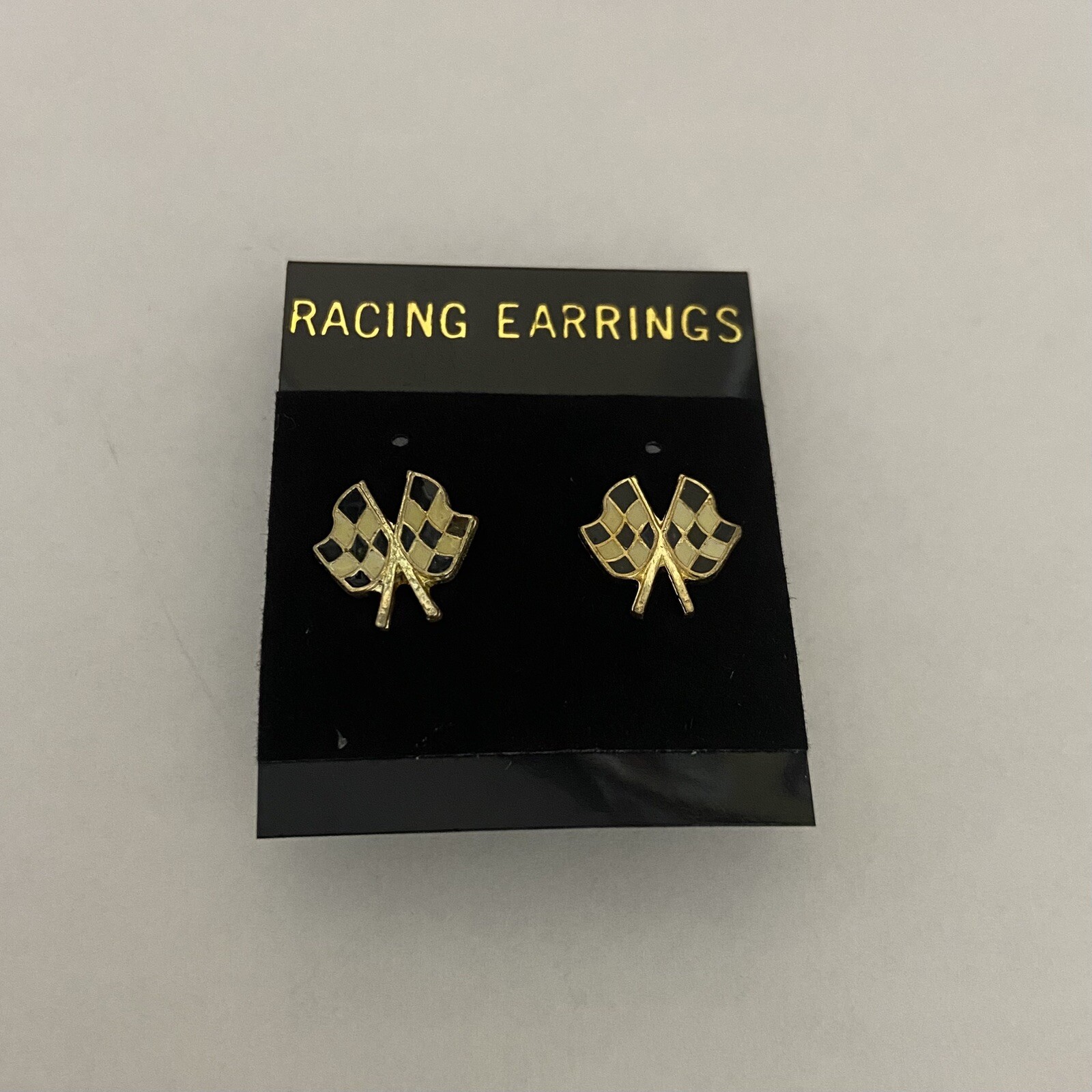 Checkered Flag Post Earrings- Gold Toned (Racing Jewelry, NASCAR, Motorsports)
