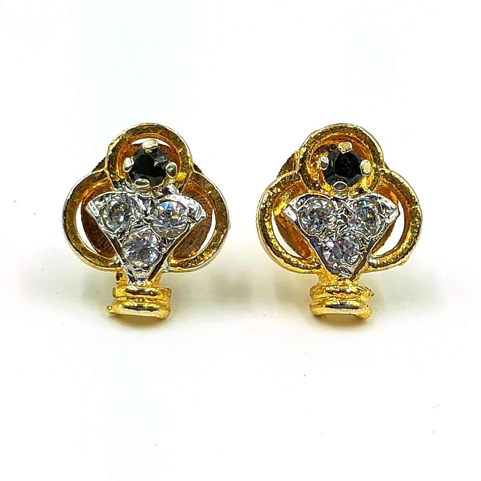 22k Gold Plated CZ Stud Earrings Handmade Traditional South Indian Jewelry
