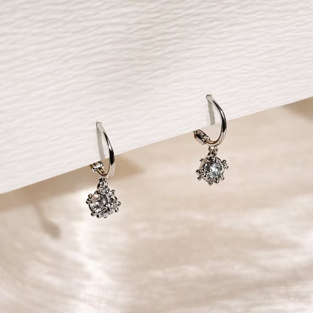 Silver Huggie Hoop Earrings with CZ Charm 925 Sterling Silver Posts For Women104