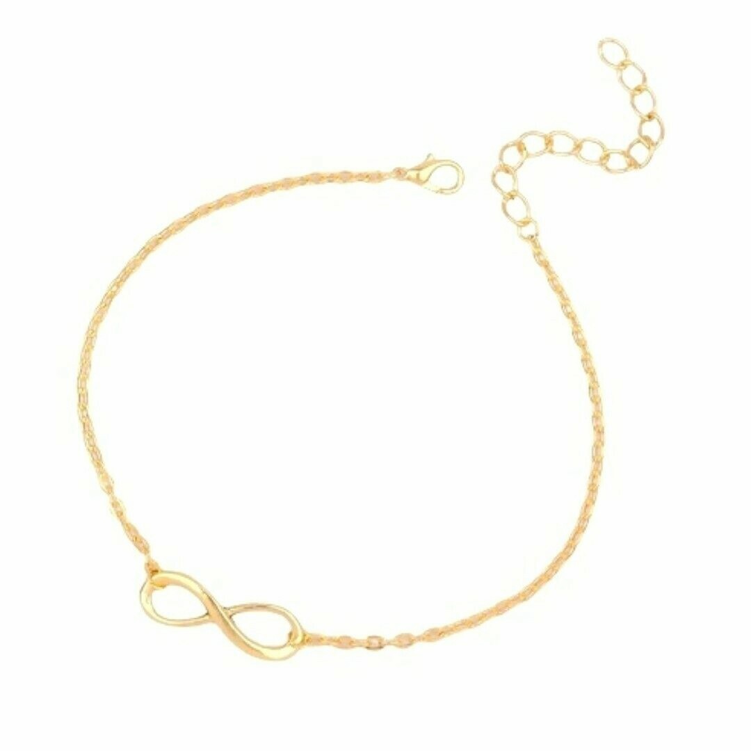 Gold Adjustable Infinity Link Chain 8 2/8 Inches Ankle Anklet Bracelet