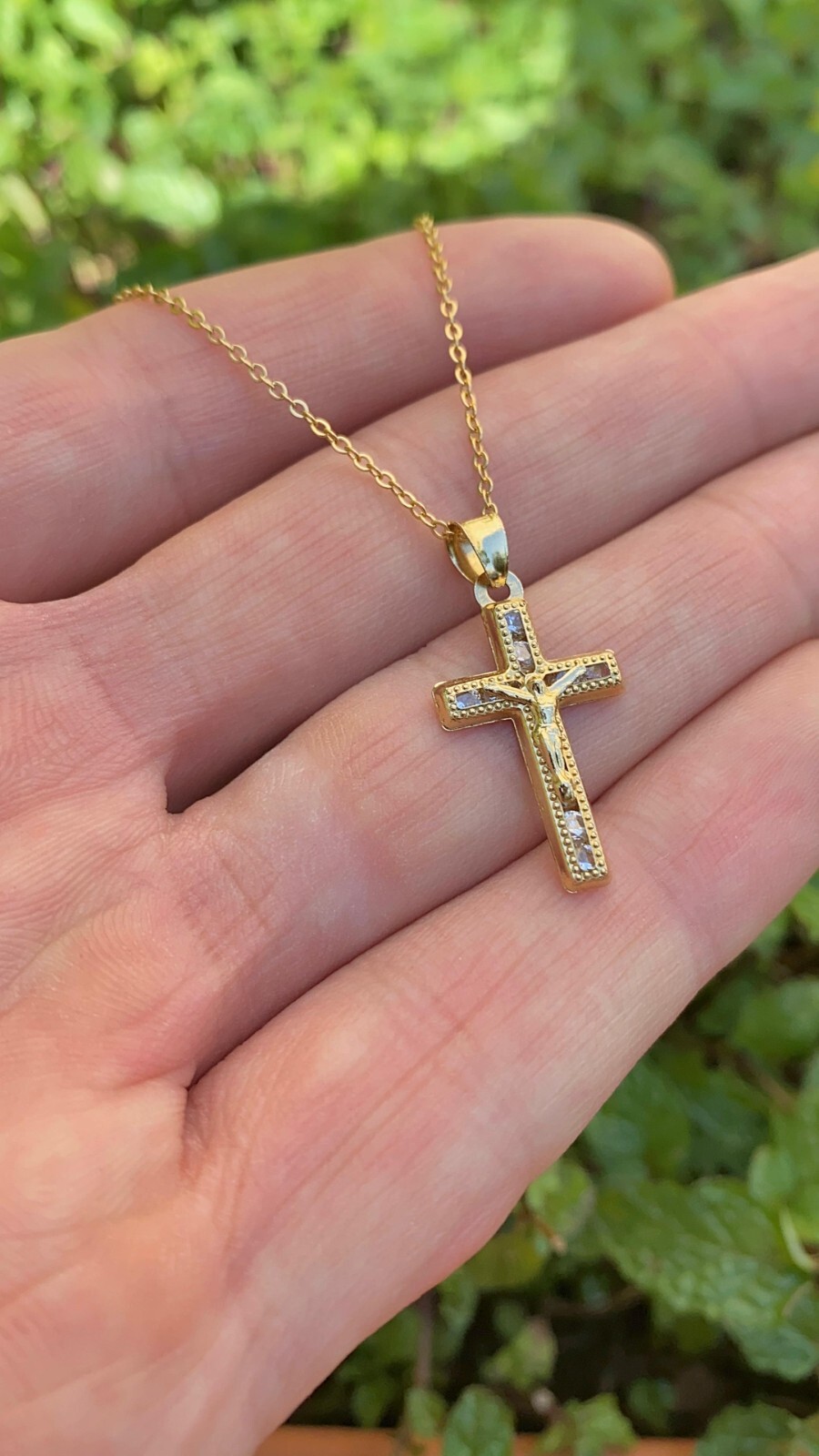 14K Gold Filled Cross Necklace Charm Crucifix Toddler Cable Chain Cadena Jóvenes