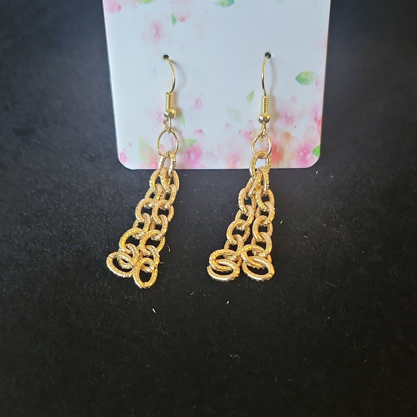 Gold Tone Dangle Drop Hook Earrings for Lobe, Metal, No Stone