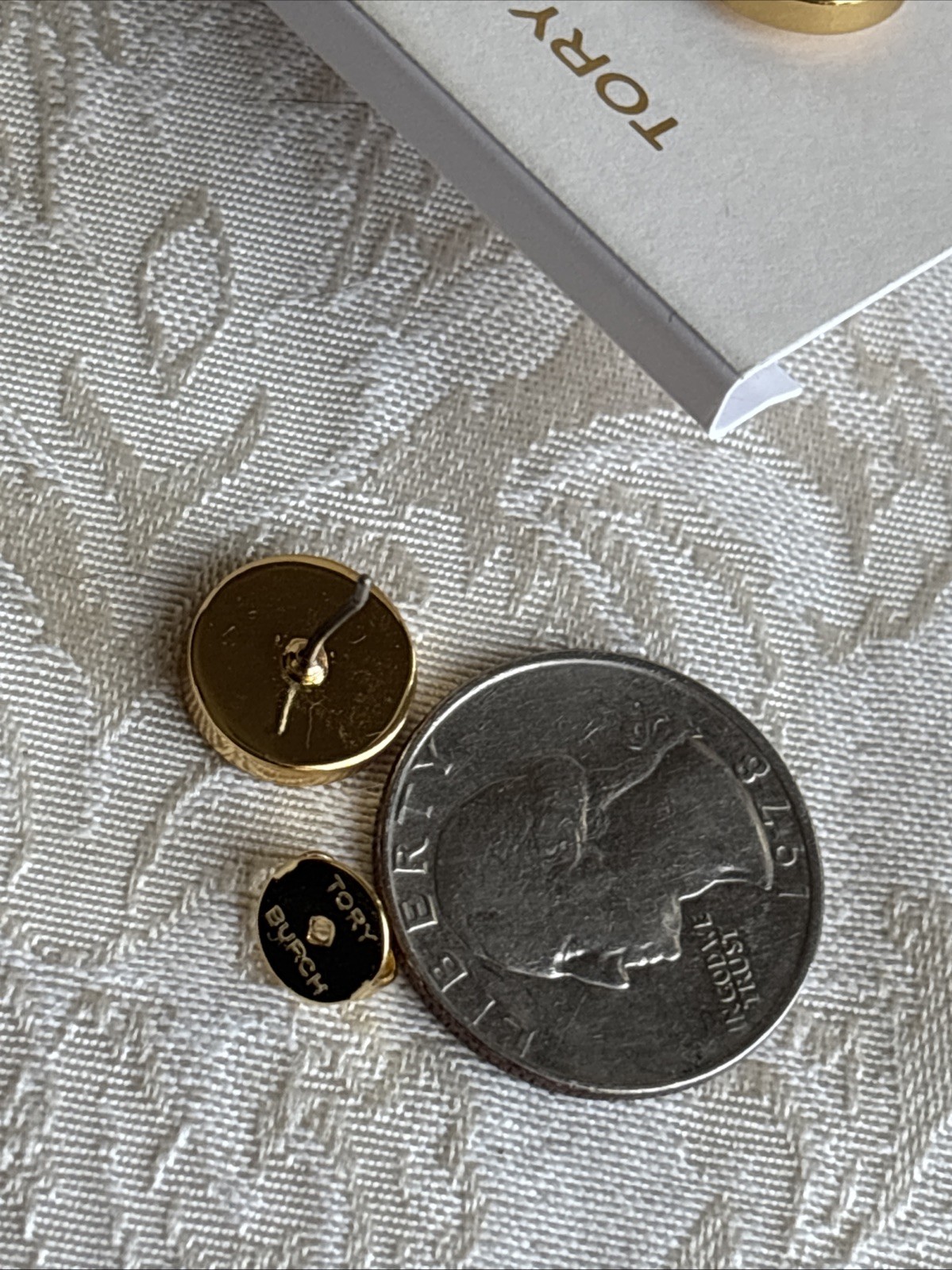 Tory Burch Gold Tone Button Stud Earrings Red Enamel Center See Pics Rare Find