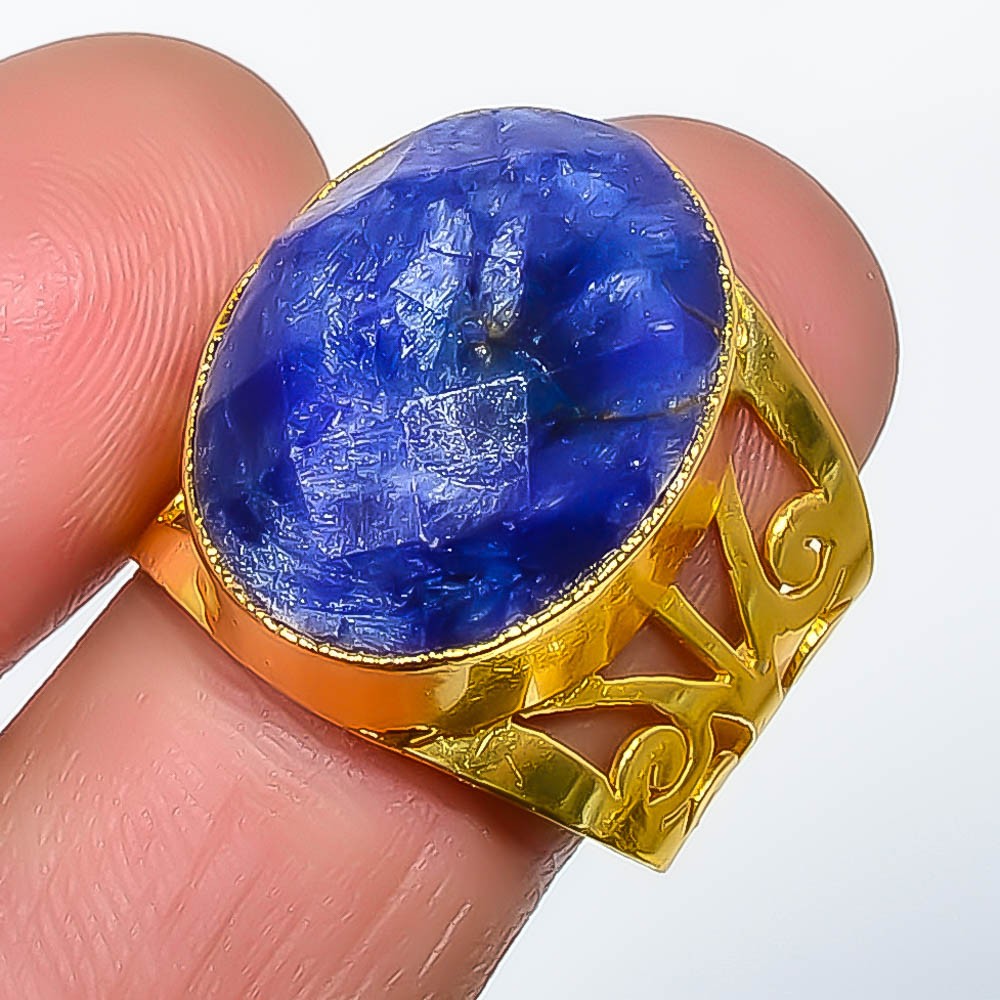 Blue Sapphire (Lab-Created) 18k Yellow Gold Plated Ring s.8 R7623-20