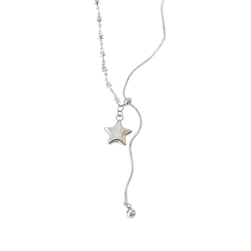 Silver Color Asymmetrical Star Pendant Adjustable Snake Chain Necklace for Women