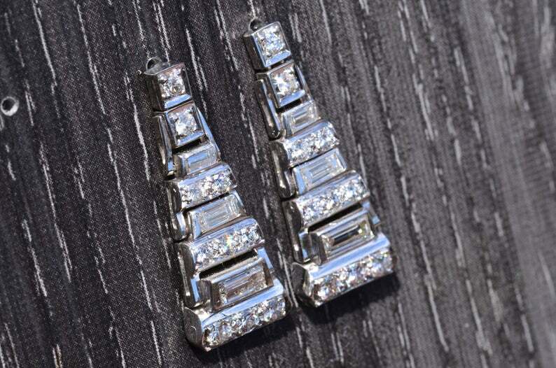 Prong Set 2.12CT Simulated White Sapphire In 935 Silver Dangler Women’s Earrings