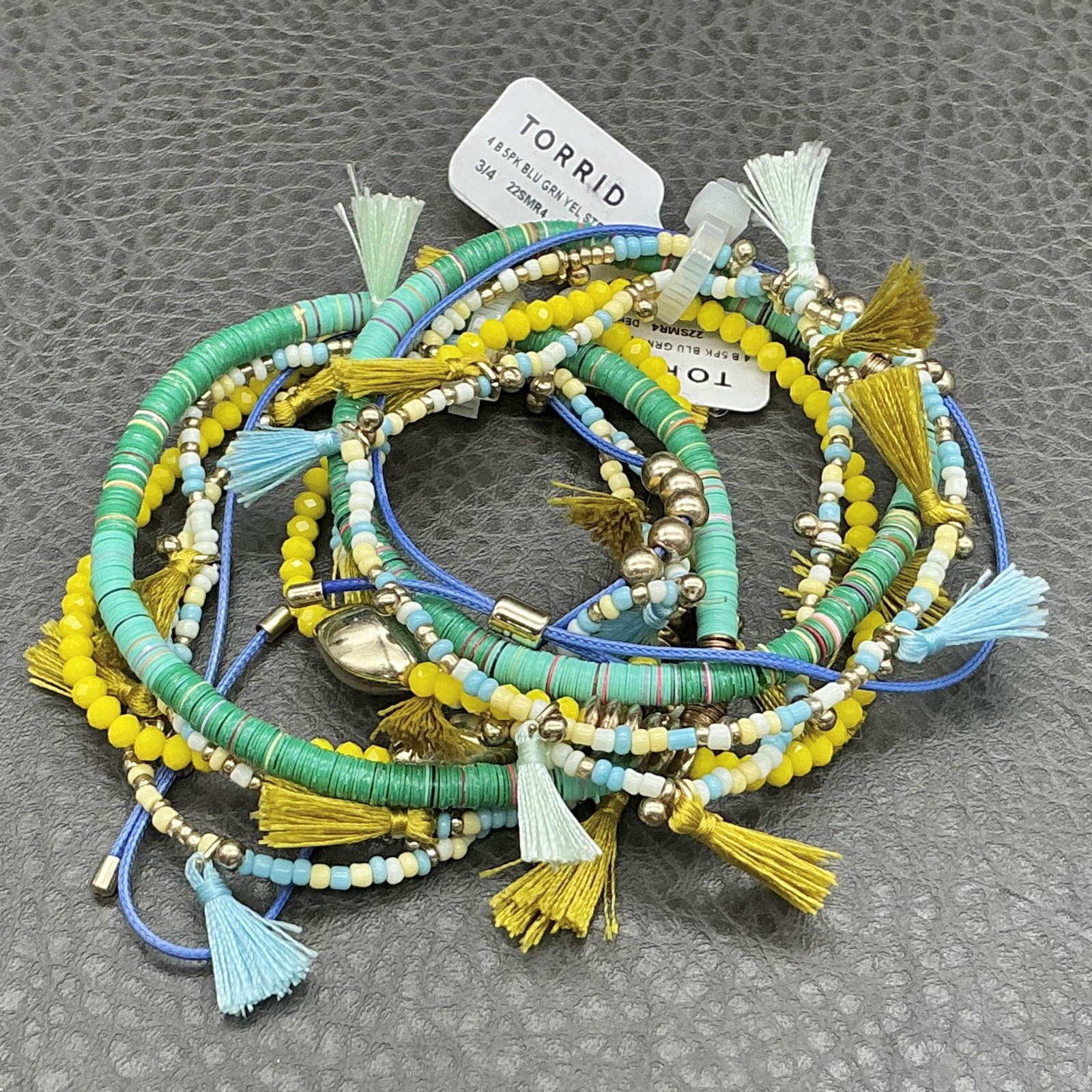 Torrid Bracelet Set Of 5 Multicolor Beaded Tassel Womens 7 In Boho Stretch