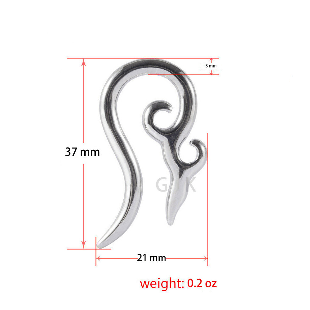 Stainless Steel Tribal Taper Long Tail Earring Ear Gauges Plugs Expander Earlets