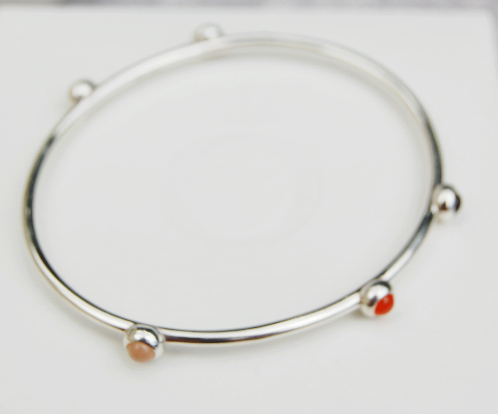 Genuine Pandora Silver Bangle Garnet, Carnelian Cabochon 20cm 490102MC-2
