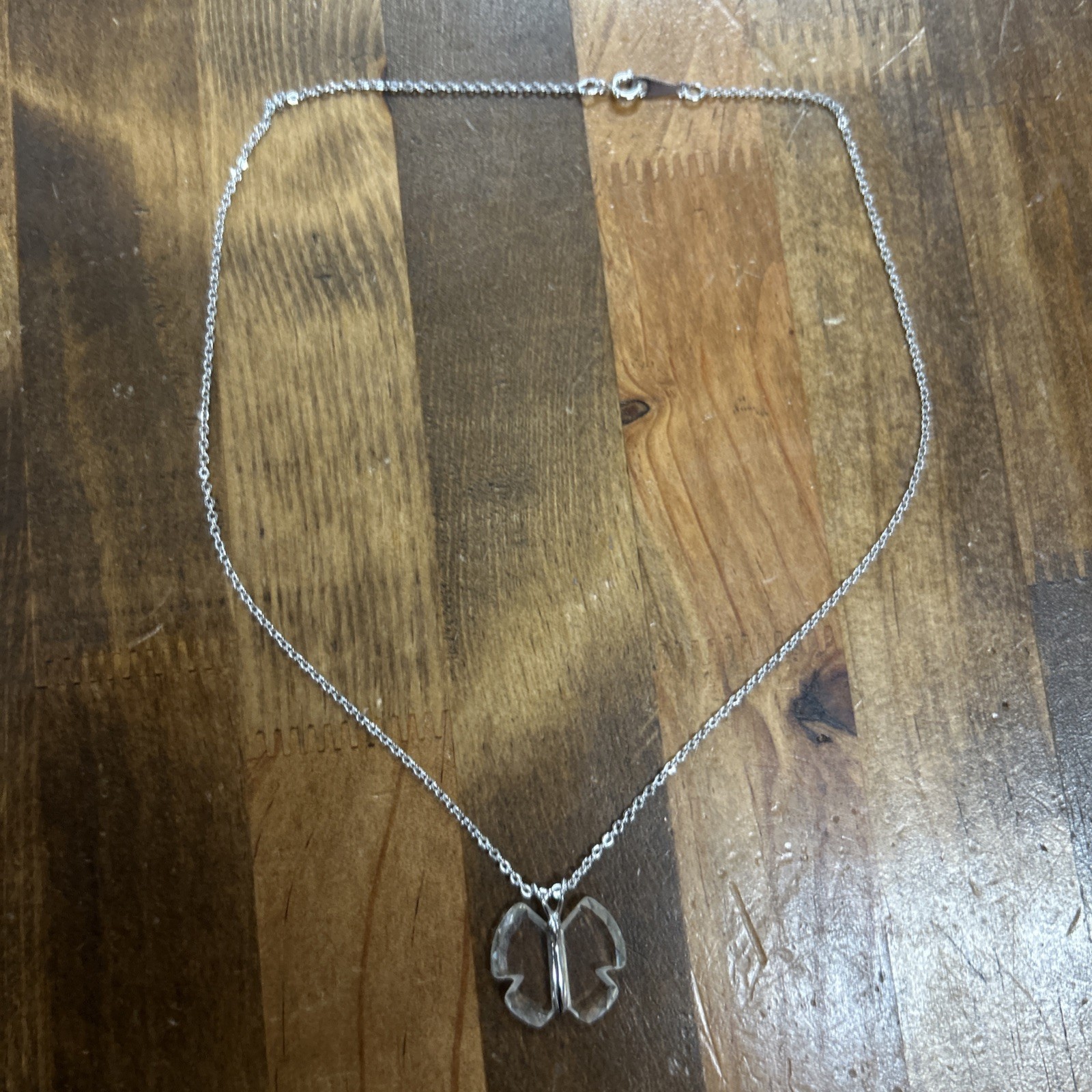 16” Silver Tone Gorham Crystal Butterfly Slide Pendant Cable Chain Necklace