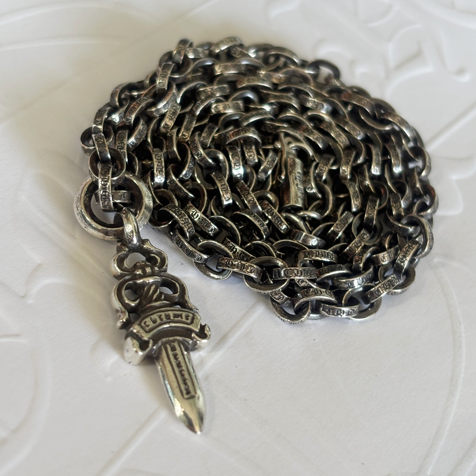 100% Authentic Chrome Hearts Dagger Charm With Paper Chain Necklace