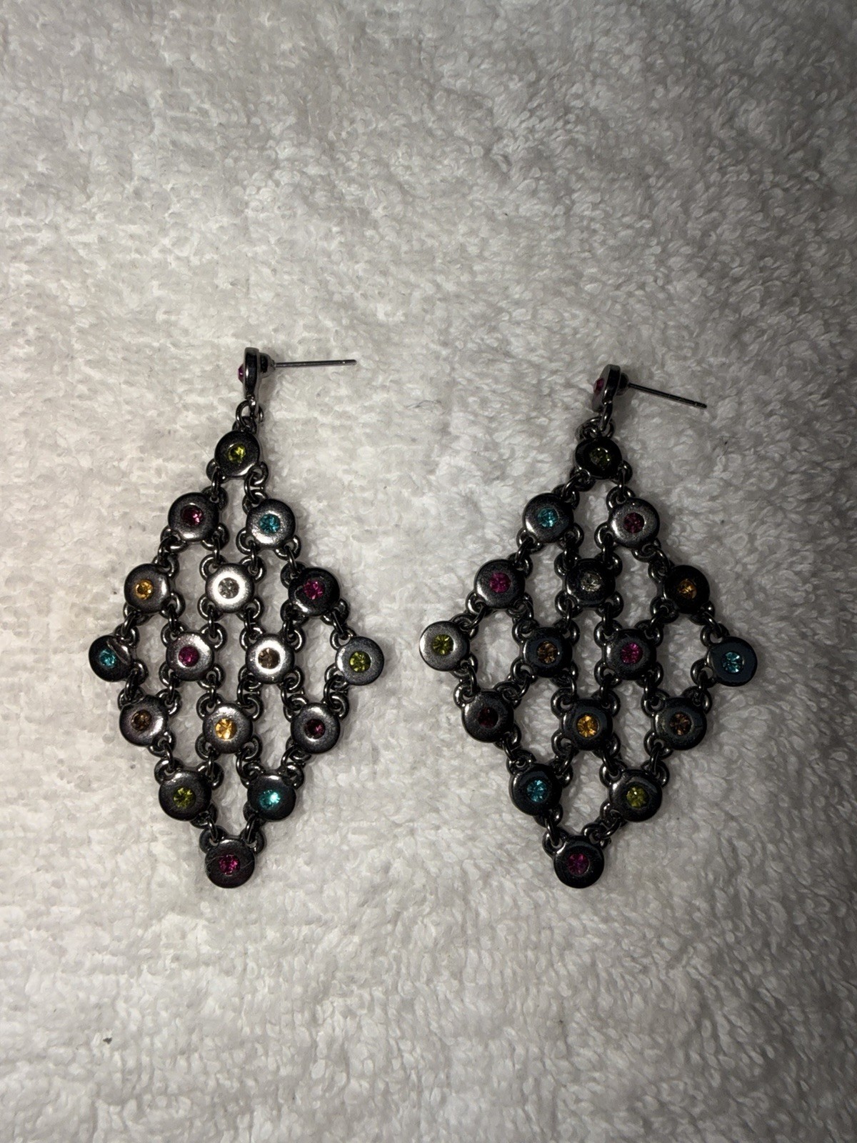Multicolor Crystal Diamond Shape Dangle/Drop Earrings Butterfly Back Nickel-Free