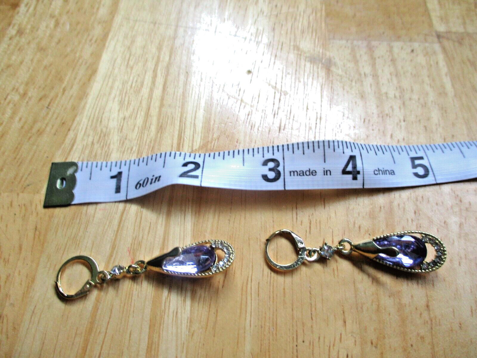 Purple Crystal Droplet Shaped Earrings, 18K Gold Plated