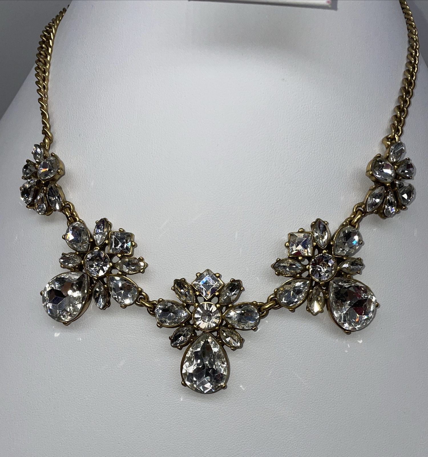 J Crew Necklace Bling Statement Goldtone Clear Rhinestone 16” W/3” Extender