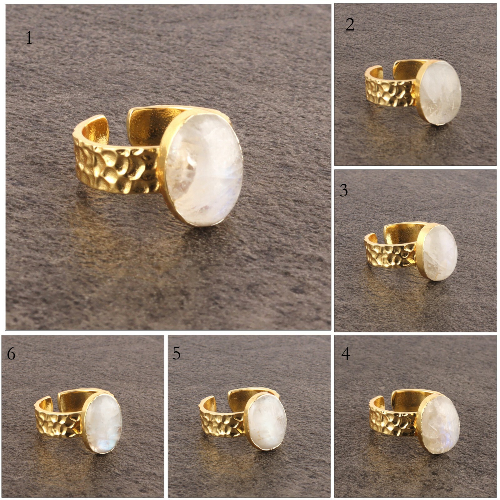 Good Quality Fire Moonstone Gold Plated Hammered Finish Band Adjustable Rings