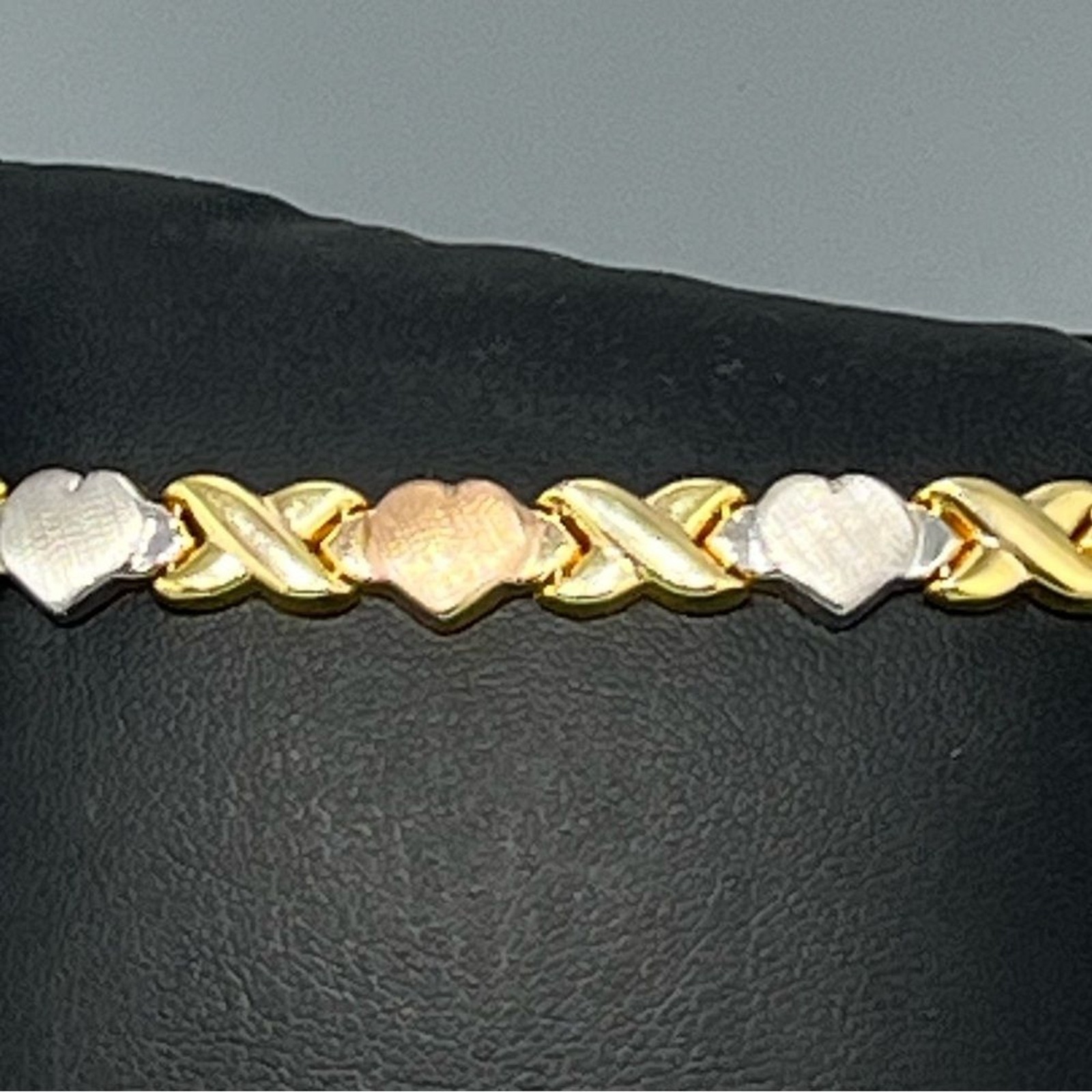 Hearts & Kisses Link Bracelet in 18k Tri-Color Gold Over Sterling Silver