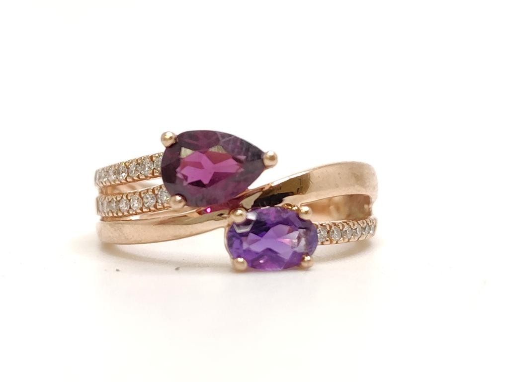 10K Rose Gold Pear Cut Red & Oval Cut Purple Stone Approx .20 CTW Di (SB1119448)