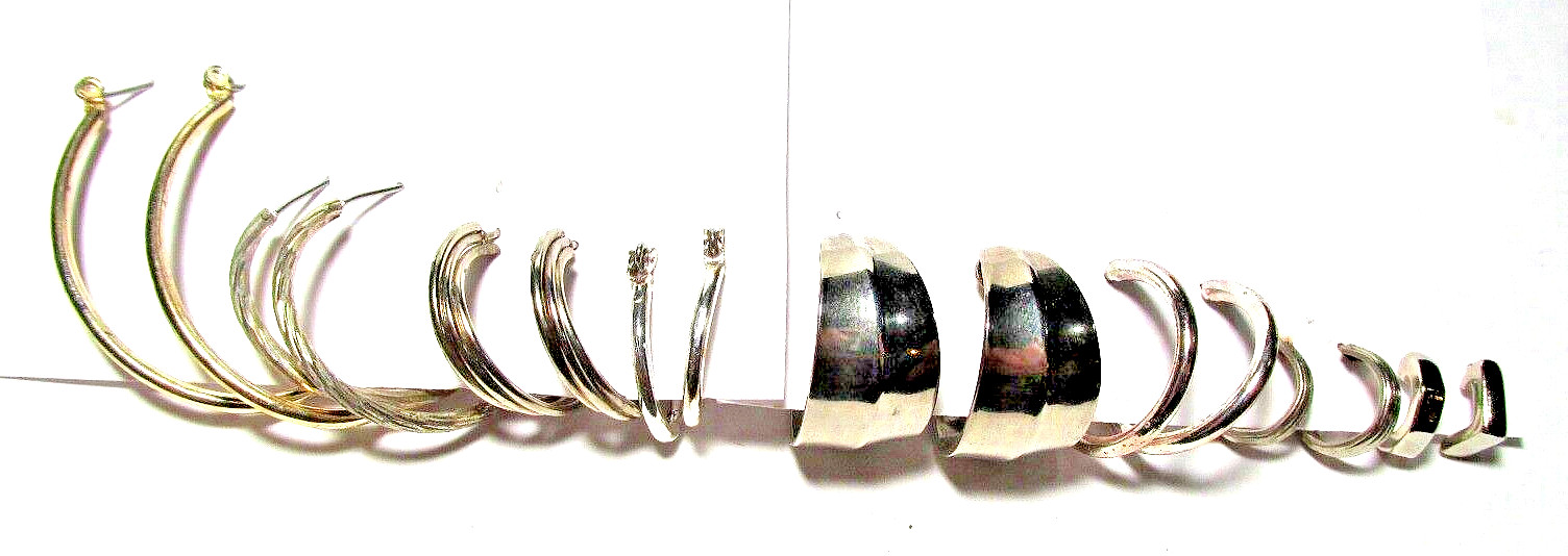 Lot of Women’s 8 Pair Silver Tone Vintage Hoop Stud Pierced Earrings – (#2788)