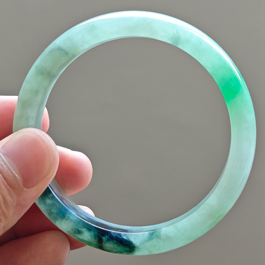 59mm Natural Icy Green Jadeite Jade Bracelet Burma Jadeite Jade Bangle 3340