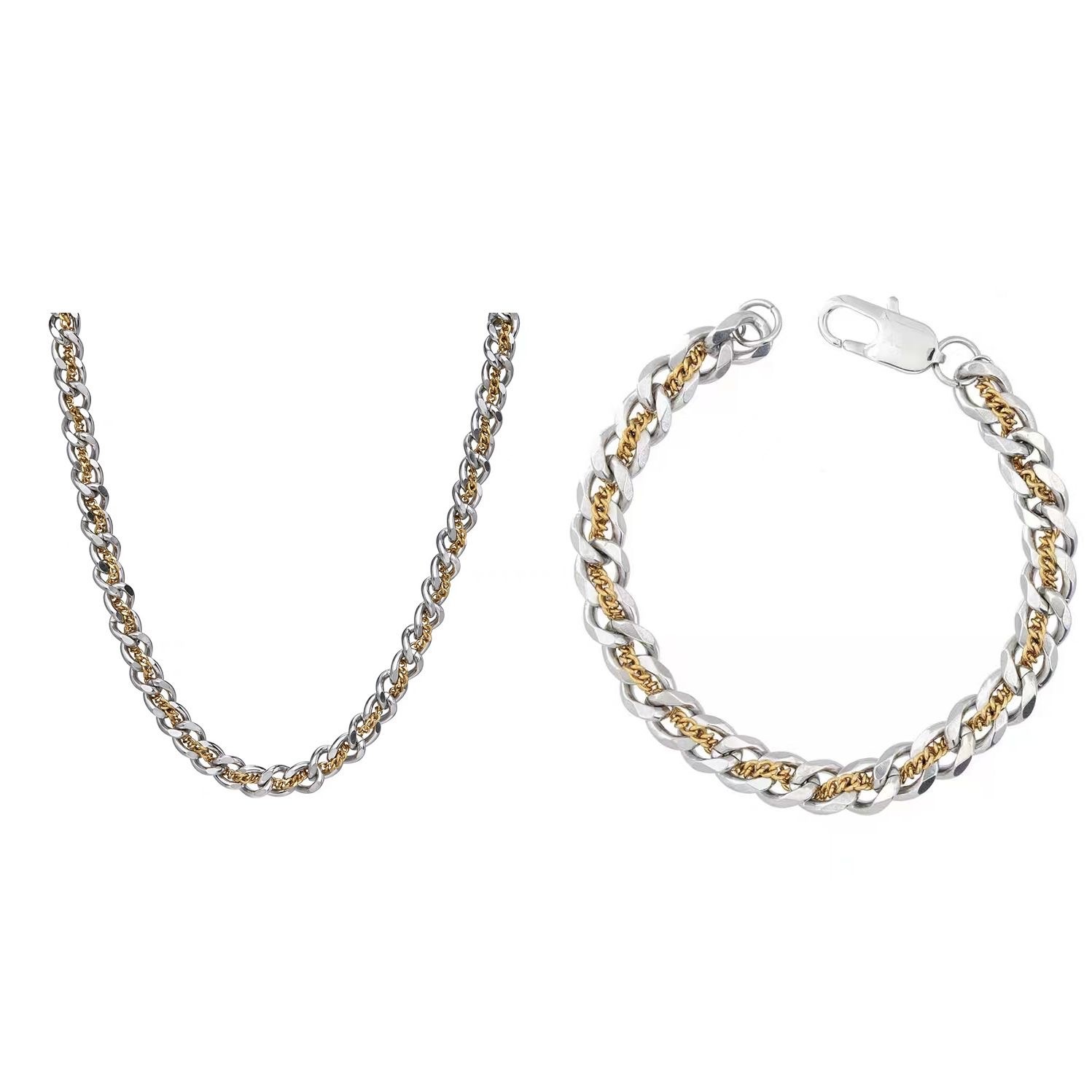Two-tone Cuban Link Necklace Stainless Men Classic Chain Daily Neck Jewelry